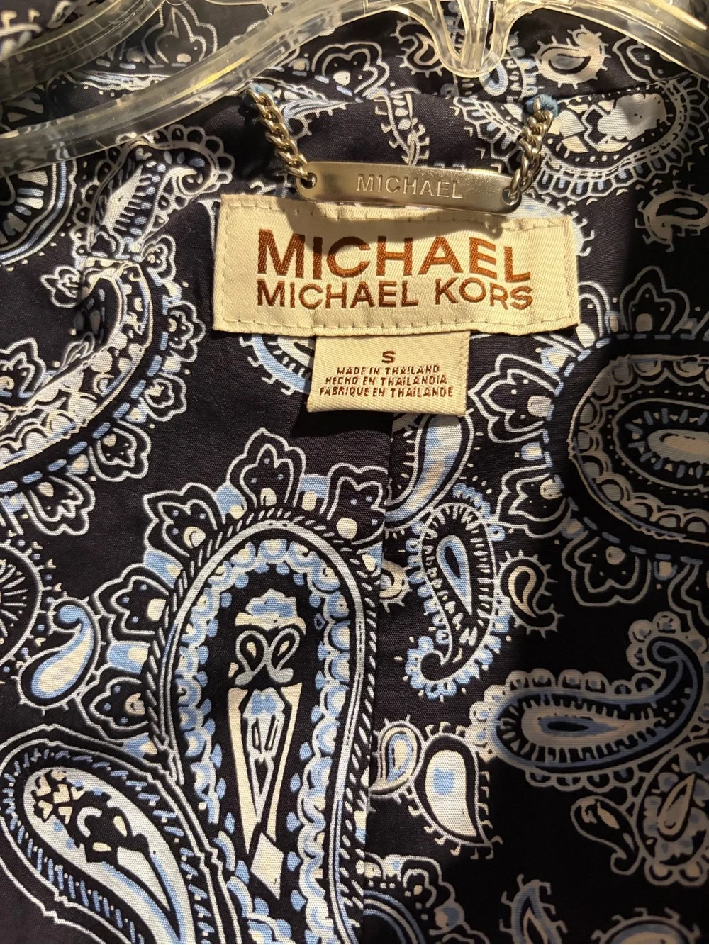 Michael Kors Navy and White Paisley Trench Coat